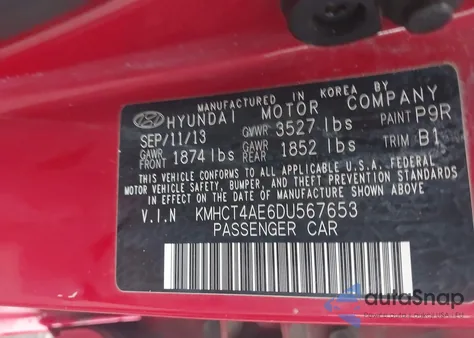 2013 Hyundai Accent Gls из США, поврежденный, VIN KMHCT4AE6DU567653